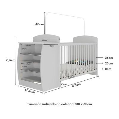 Berço Cômoda Cajuzinho Para Colchão 60x130cm Multimóveis Bb0516 Branco