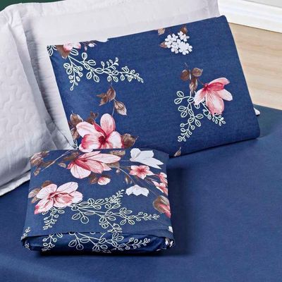 Jogo Cama Lençol Celi Solteiro Micropercal 200 Fios 2 Peças - Azul Marinho Floral