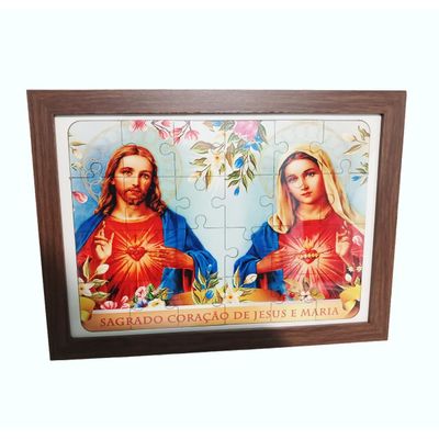 Quebra-cabeça 35 peças MDF com Moldura Sagrado Coração