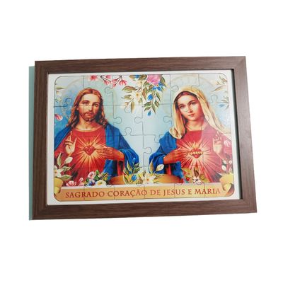 Quebra-cabeça 35 peças MDF com Moldura Sagrado Coração
