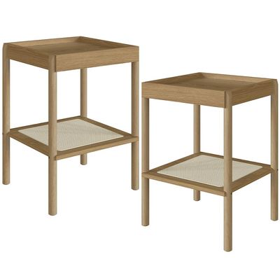Kit 02 Mesas Lateral Para Sala de Estar Pés Madeira Moss A03 Hanover Roble - Lyam Decor