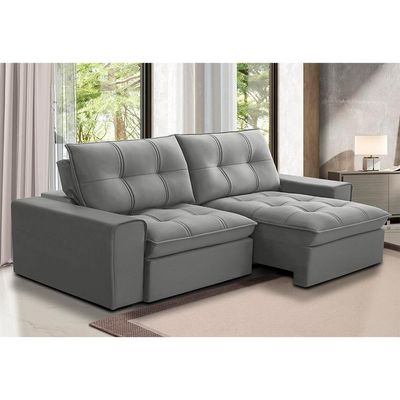 Sofá 3 Lugares Retrátil e Reclinável Argos Veludo Prata