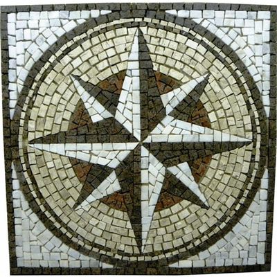 Rosa Dos Ventos Em Mosaico Com Detalhes Em Granito Vermelho Tamanho 80cm