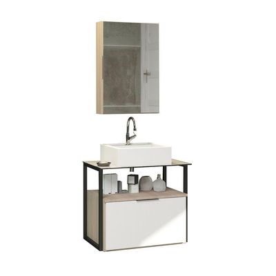 Conjunto Gabinete Urbe 60cm Madeirado Branco Tampo Branco Cuba Branca