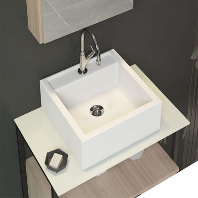 Conjunto Gabinete Urbe 60cm Madeirado Branco Tampo Branco Cuba Branca