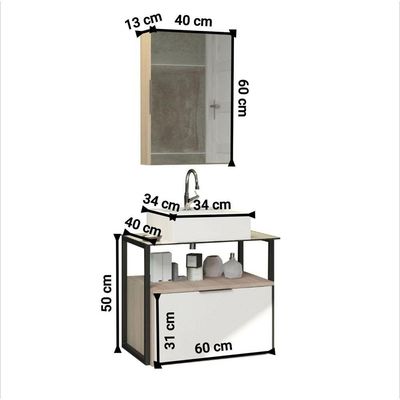 Conjunto Gabinete Urbe 60cm Madeirado Branco Tampo Branco Cuba Branca