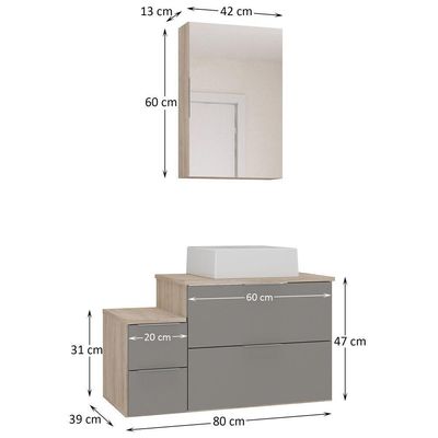 Conjunto Gabinete Banheiro Nivus 80 (gabinete+espelheira+cuba) Madeirado Cinza