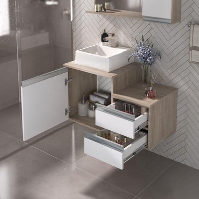 Conjunto Gabinete Banheiro Cross 80 (gabinete+espelheira+cuba) Madeirado Branco