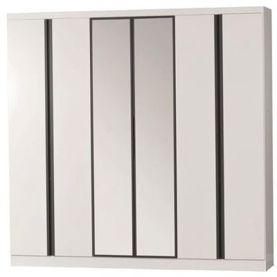 Guarda Roupa Casal Bartira Monte Rei 6 Portas 6 Gavetas com Espelho 238 cm Largura Branco com Grafite