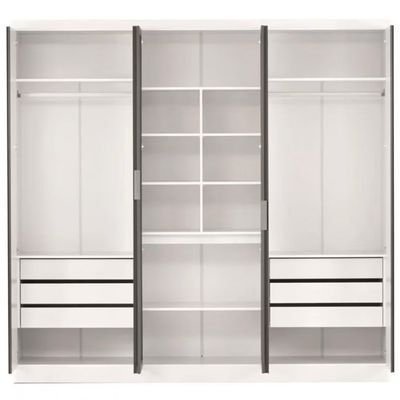 Guarda Roupa Casal Bartira Monte Rei 6 Portas 6 Gavetas com Espelho 238 cm Largura Branco com Grafite