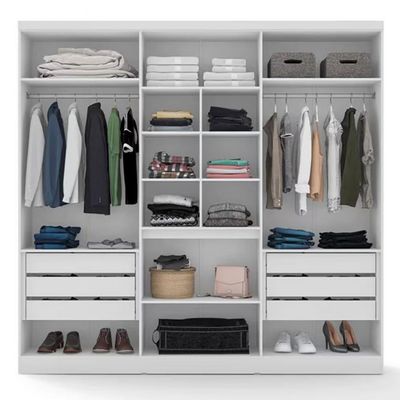 Guarda Roupa Casal Bartira Monte Rei 6 Portas 6 Gavetas com Espelho 238 cm Largura Branco com Grafite