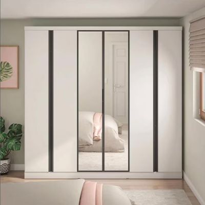 Guarda Roupa Casal Bartira Monte Rei 6 Portas 6 Gavetas com Espelho 238 cm Largura Branco com Grafite