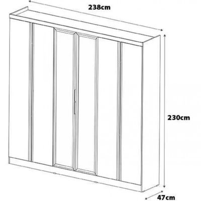Guarda Roupa Casal Bartira Monte Rei 6 Portas 6 Gavetas com Espelho 238 cm Largura Branco com Grafite