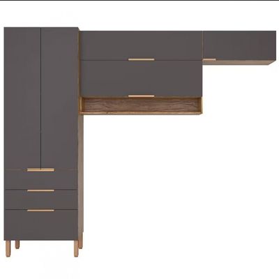 Cozinha Compacta Topázio UP com 5 Portas 3 Gavetas e 4 Prateleiras  262,5cm de largura Bartira Damasco/Grafite
