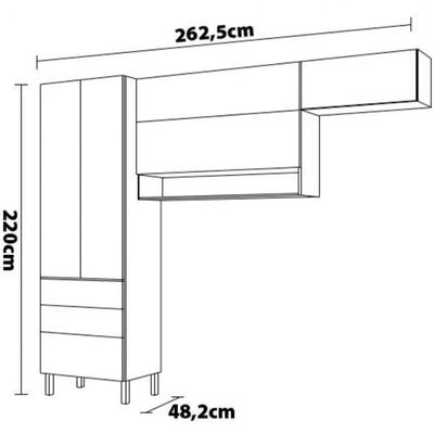 Cozinha Compacta Topázio UP com 5 Portas 3 Gavetas e 4 Prateleiras  262,5cm de largura Bartira Damasco/Grafite