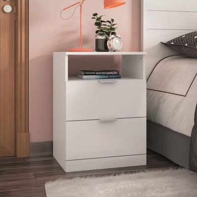 Mesa de Cabeceira Bartira Versatti com 2 Gavetas Branco