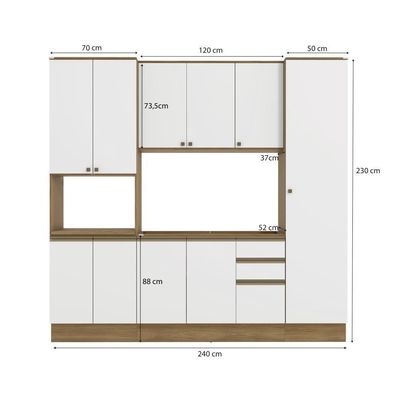 Cozinha Compacta Com Kit Forno Celeste Kappesberg 100% MDF Nogueira/Branco 240cm