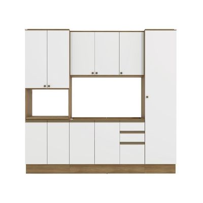 Cozinha Compacta Com Kit Forno Celeste Kappesberg 100% MDF Nogueira/Branco 240cm