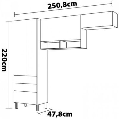 Cozinha Compacta Bartira Veneza com 4 Portas, 3 Gavetas e 4 Prateleiras 250,8cm Freixo com Grafite