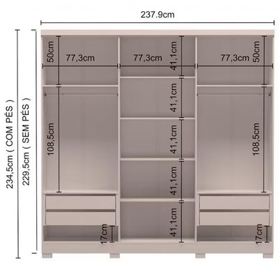 Guarda Roupa Casal Bartira Napoli UP 6 Portas 4 Gavetas 4 Prateleiras Café