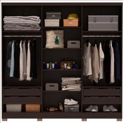 Guarda Roupa Casal Bartira Napoli UP 6 Portas 4 Gavetas 4 Prateleiras Café