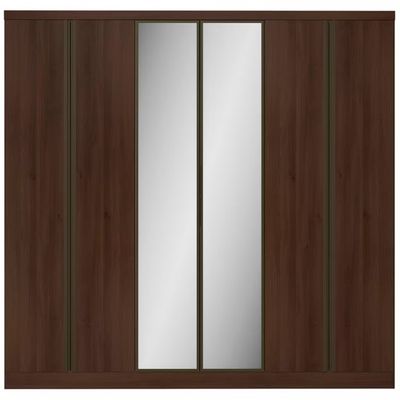 Guarda Roupa Casal Bartira Monte Rei 6 Portas 6 Gavetas com Espelho 238 cm Largura Café/Avelã