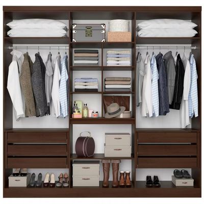 Guarda Roupa Casal Bartira Monte Rei 6 Portas 6 Gavetas com Espelho 238 cm Largura Café/Avelã