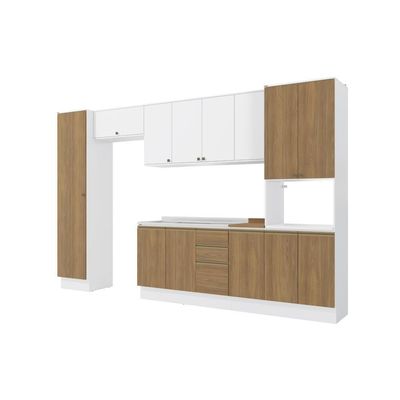 Cozinha Modulada Celeste Kappesberg 100% MDF Branco/Nogueira 8 Peças