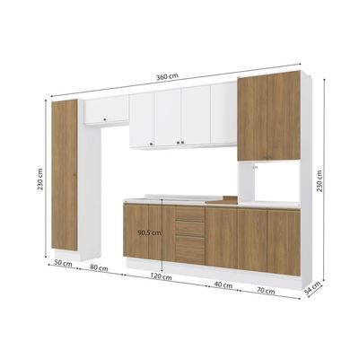 Cozinha Modulada Celeste Kappesberg 100% MDF Branco/Nogueira 8 Peças