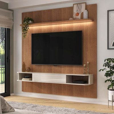 Painel Belluno Artely para TV de até 75 Polegadas com 1 Prateleira e 2 Nichos Cinamomo/Off White