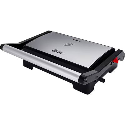 Mini Grill Elétrico Oster OGRL230 2 em 1 com abertura 180 Graus Inox / 110V