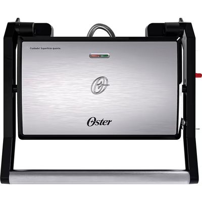 Mini Grill Elétrico Oster OGRL230 2 em 1 com abertura 180 Graus Inox / 110V