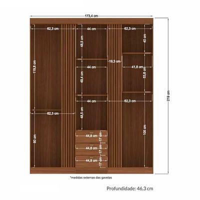 Guarda-roupa Aurora 3 Portas 3 Gavetas Santos Andirá Jatobá