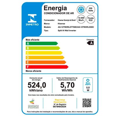 Ar Condicionado Split Hisense AS12TW2RLD com Tecnologia Inverter 12000 BTUs R32 Frio Branco