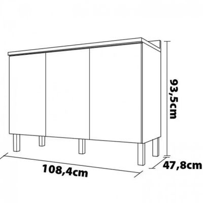 Balcão Triplo Veneza com 3 Portas e 1 Prateleira 108,4cm de largura Bartira Freixo com Grafite