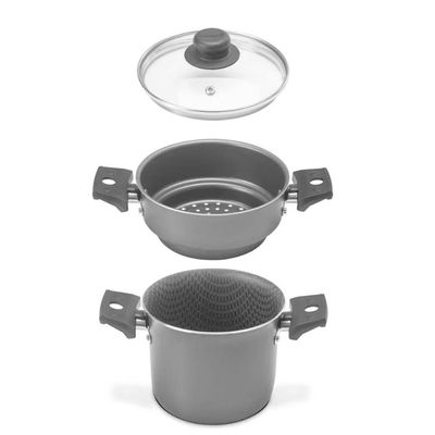 Cozi Vapor Cuscuzeira Multiflon Antiaderente de Alumínio e Tampa de Vidro 14cm Preto