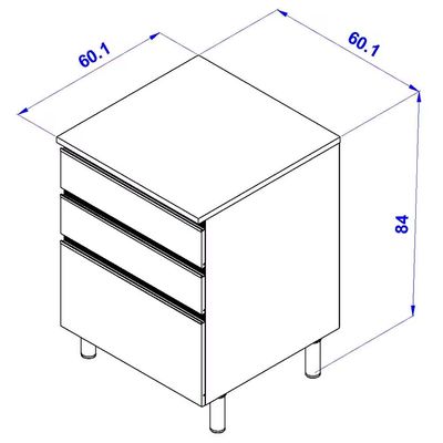Balcão Bartira Cristal MDP 15mm com 3 Gavetas 60cm de largura Freixo