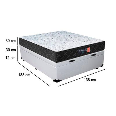 Cama Box Baú Casal + Colchão Semi Ortopédico Extra Firme Espuma D33 Prime Colchões 72x138x188 Cor:branco