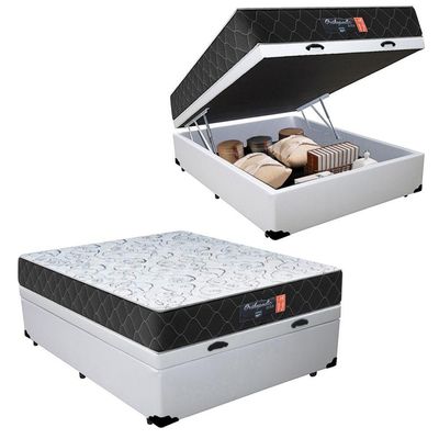 Cama Box Baú Casal + Colchão Semi Ortopédico Extra Firme Espuma D33 Prime Colchões 72x138x188 Cor:branco