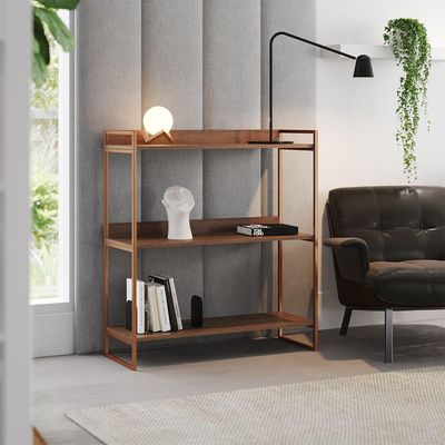 Aparador Industrial 3 Prateleiras Córdoba 95cm Cobre E Carvalho Marrom