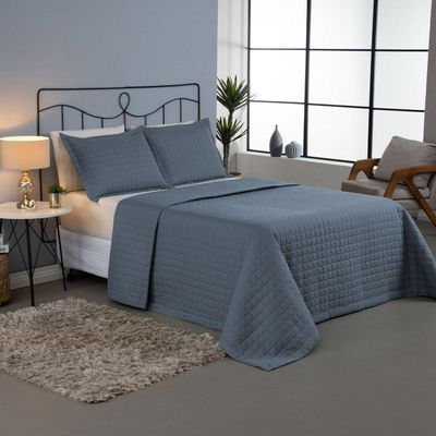 Kit Cobre Leito Colcha Bellini King Dupla Face Percal 300 Fios Textura Matelassê 3 Peças - Azul
