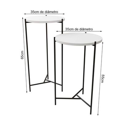 Mesa Lateral Redonda áquila Preta Tampo Branco
