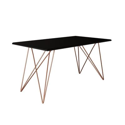 Mesa Jantar Retangular Industrial Trama 1,50x0,90m Preta Com 6 Cadeiras Estofadas Bege E Cobre Vitór Preto