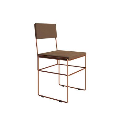 Mesa Jantar Retangular Industrial Trama 1,50x0,90m Amêndoa 6 Cadeiras Estofadas Marrom E Cobre Vitór Marrom