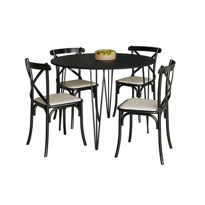 Mesa Jantar Redonda Preta Elen 110cm Hairpin Com 4 Cadeiras Katrina Preto