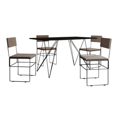 Mesa Jantar Industrial Trama 1,40x0,80m Preta Com 4 Cadeiras Estofadas Vitória Bege E Preta Marrom