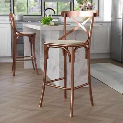 Kit 2 Banquetas Katrina Bar Cozinha Balcão Em Aço Cobre Iron Wood Laranja