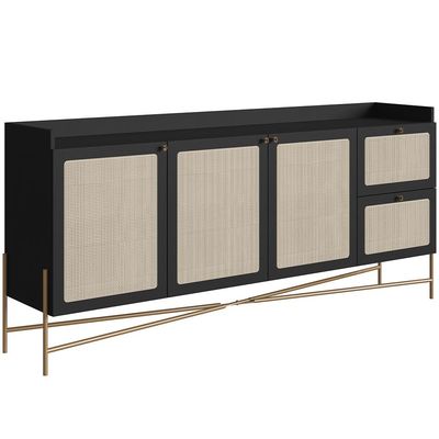 Aparador Buffet Para Sala de Jantar 183cm Industrial Indy A03 Nero Dourado - Lyam Decor
