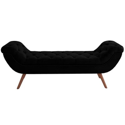 Kit Cabeceira Cama Box Casal 160 cm Madrid com Puff Recamier Santorini Couríssimo Preto - Lyam Decor