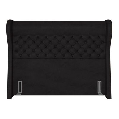 Kit Cabeceira Cama Box Casal 160 cm Madrid com Puff Recamier Santorini Couríssimo Preto - Lyam Decor